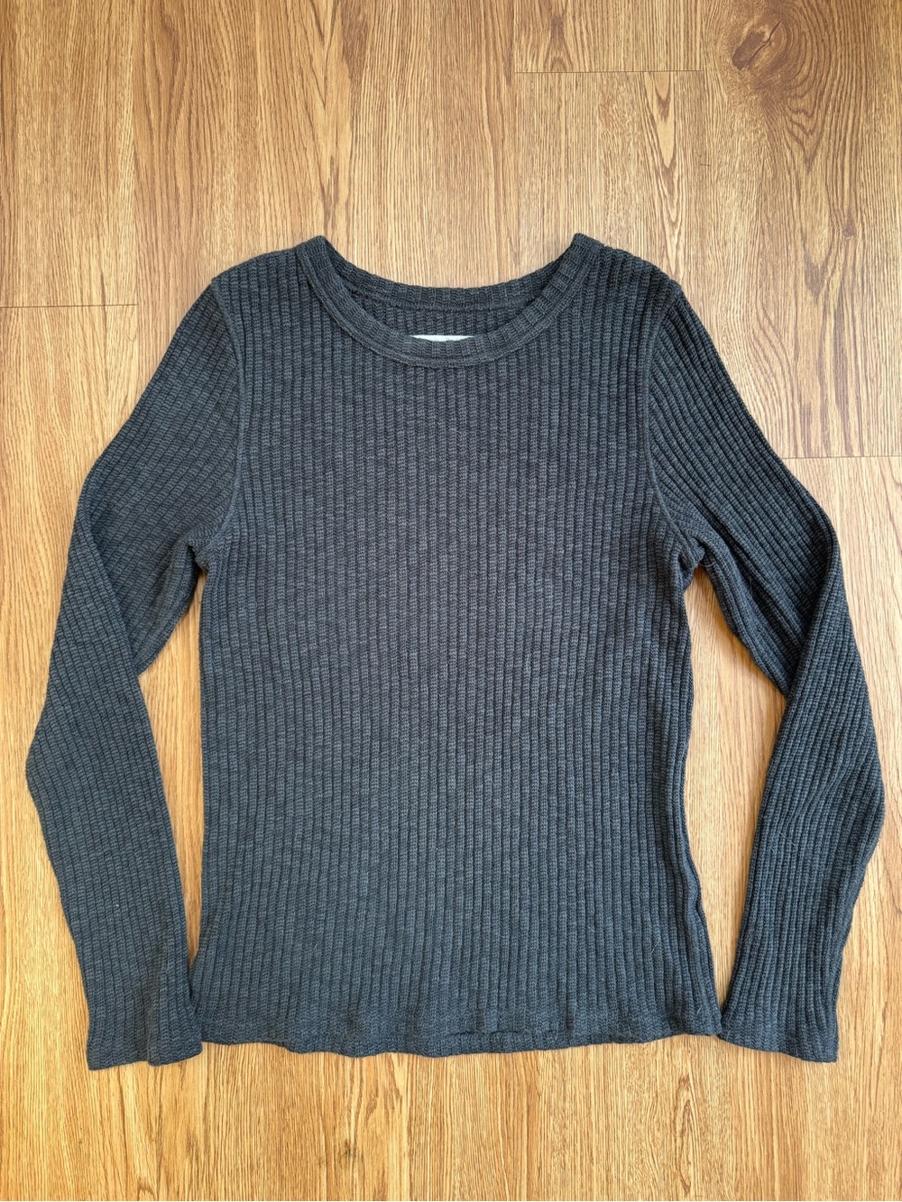 Everlane Cozy Rib Long-Sleeve Tshirt Large Black Charcoal
